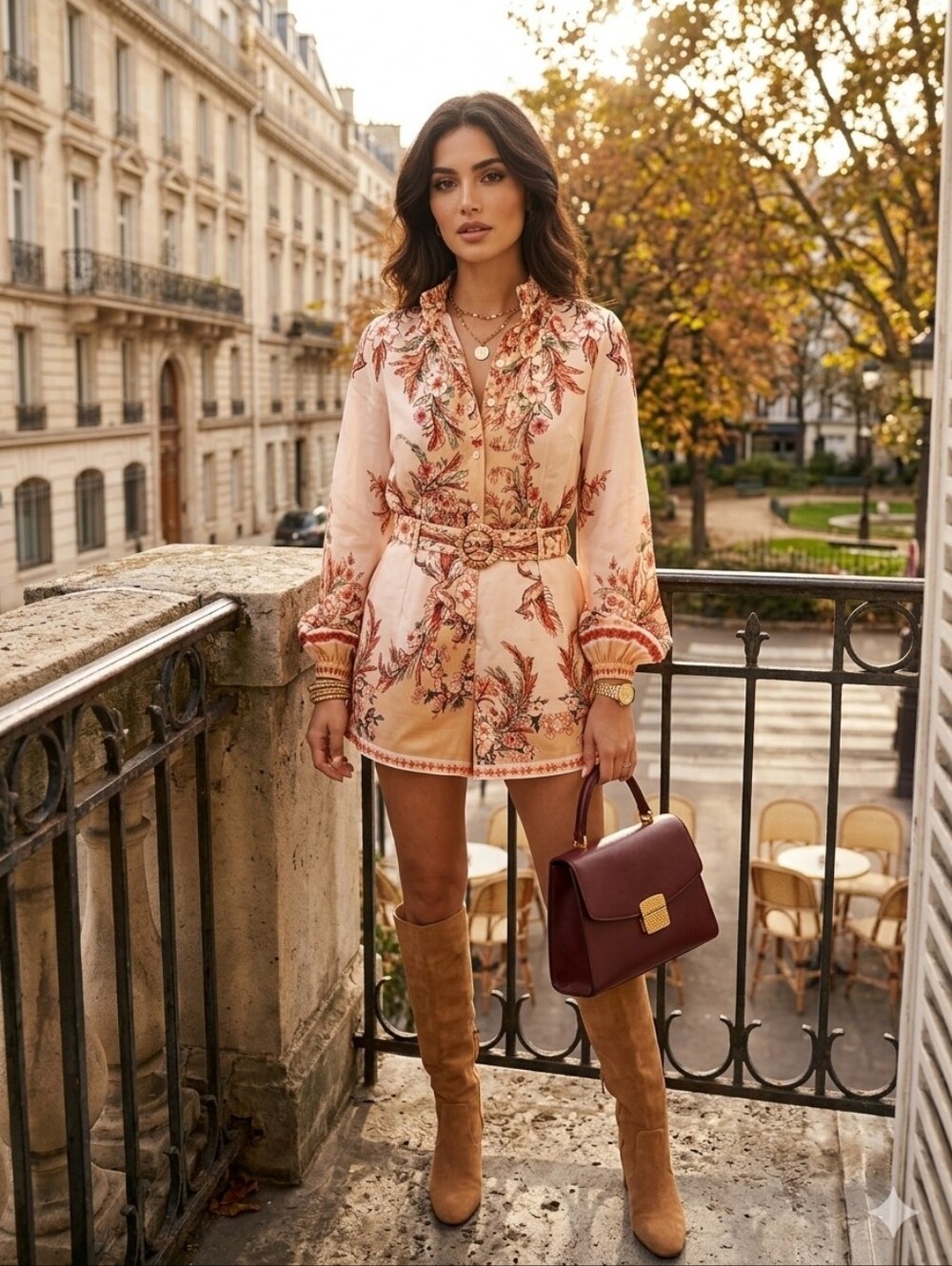 Floral Print Shirt & Belted Shorts Set